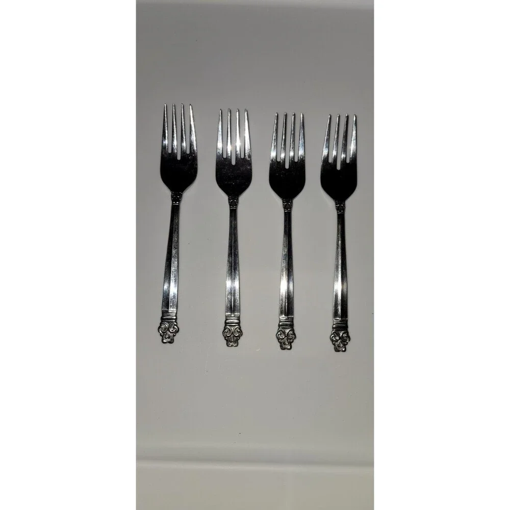 Vintage Ekco Eterna Stainless Steel Crown Tiara Salad Fork Set of 4 – 6 3/8